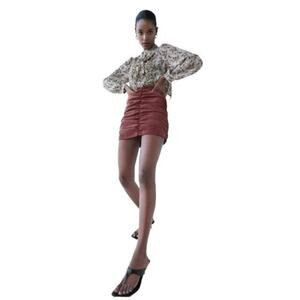 ZARA Marsala Corduroy Ribbed Draped Ruched Mini Skirt Burnt Orange Size Large